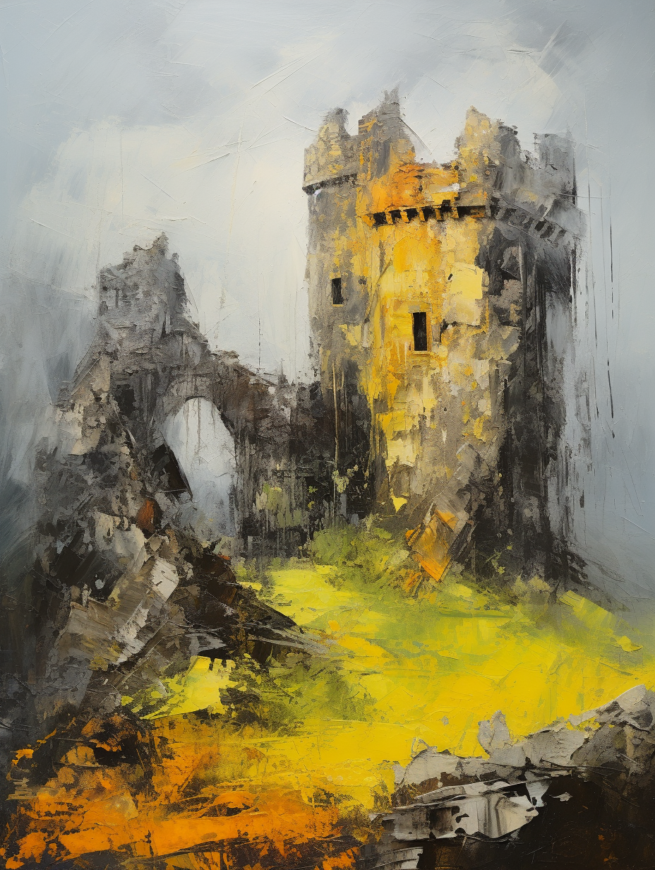 Enchanting medieval castle in yellow mist