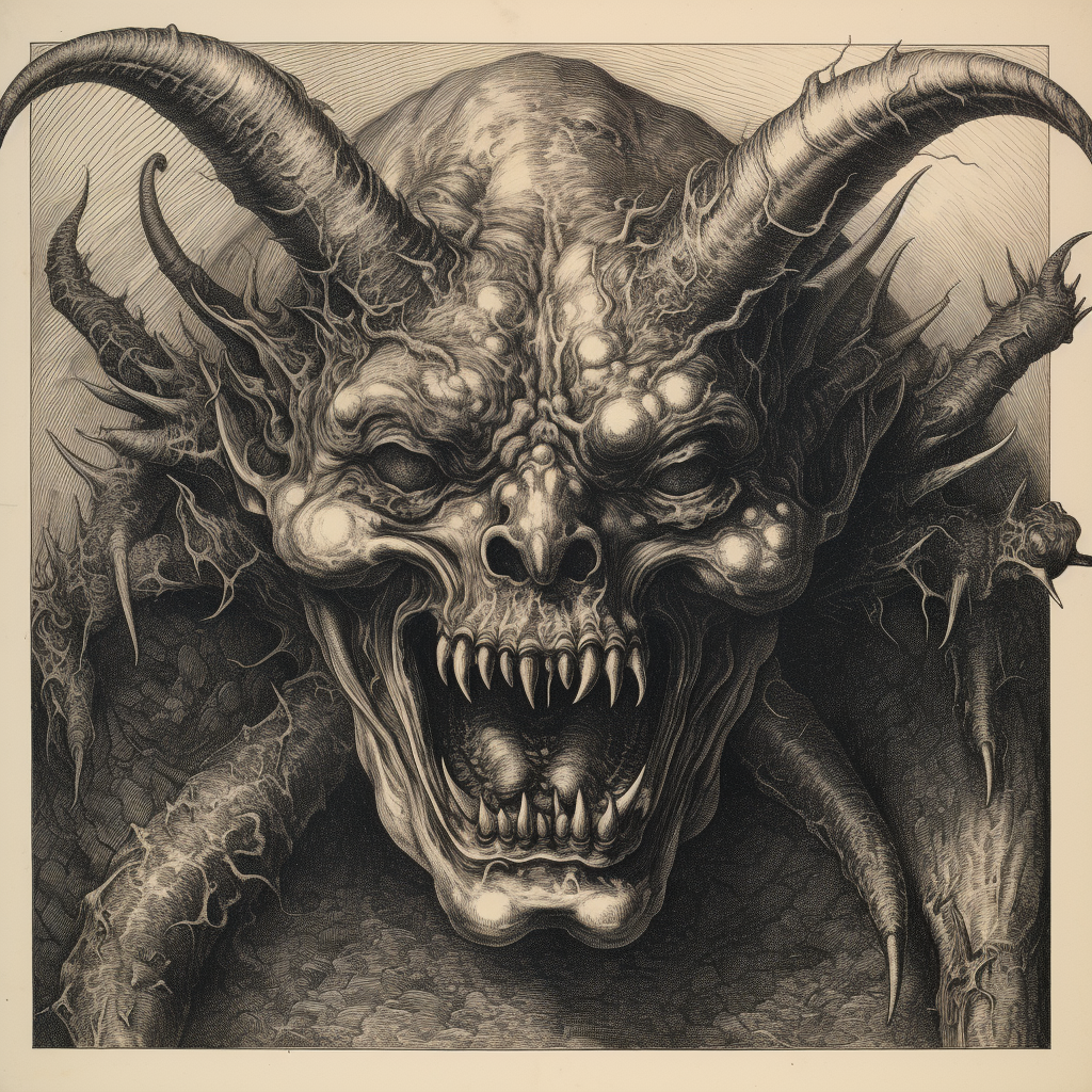 Engraved medieval demon artwork