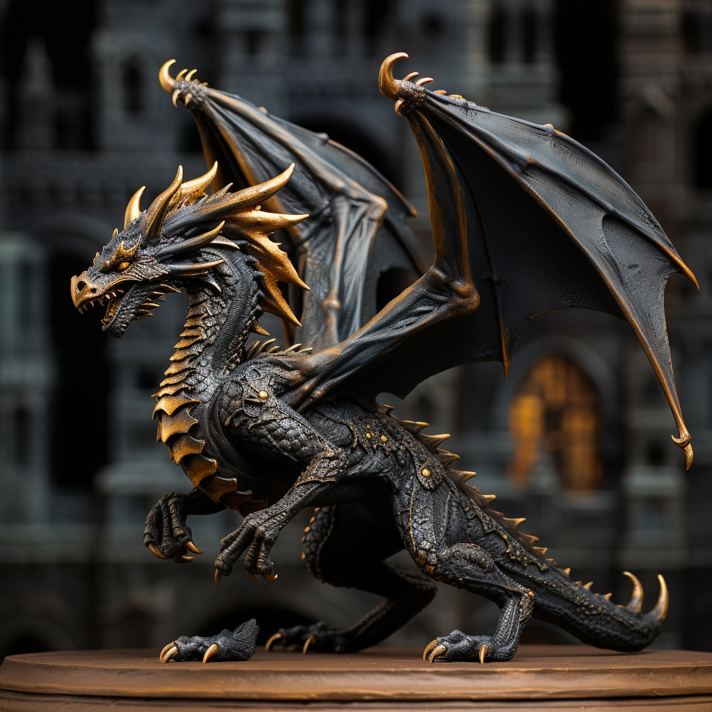 Dragon statuette in medieval fantasy