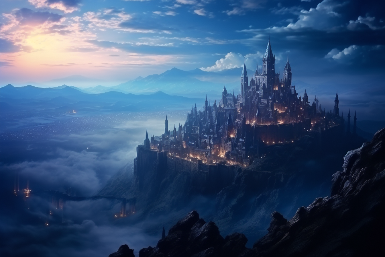 A majestic medieval fantasy city on a mountain