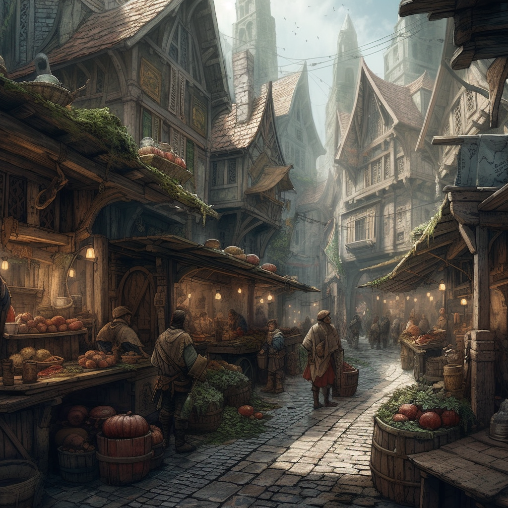 Medieval fantasy city street scene