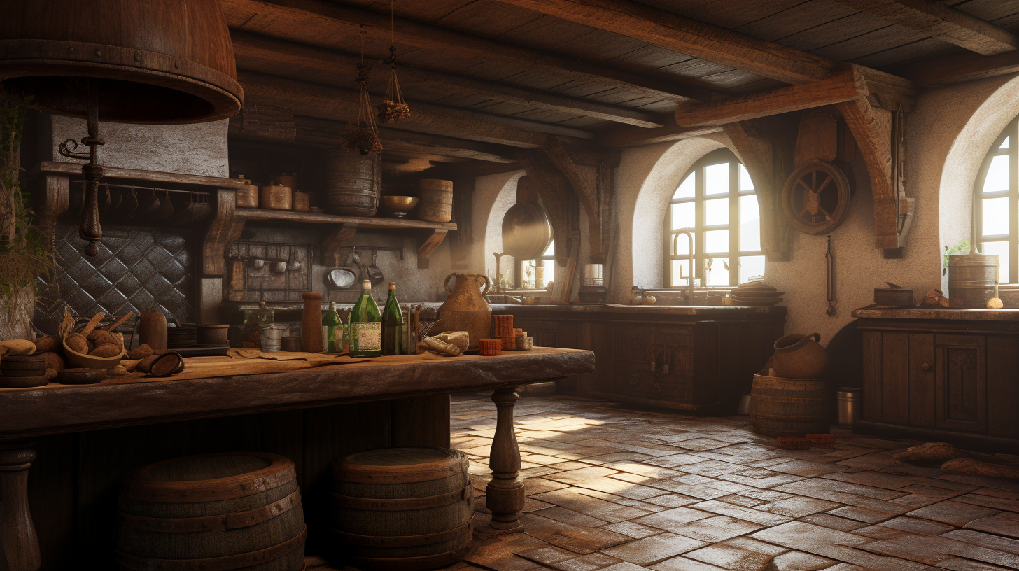 Medieval fantasy home kitchen scene