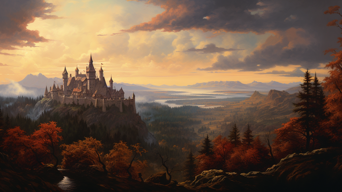 Majestic medieval fortresses at dusk in autumn