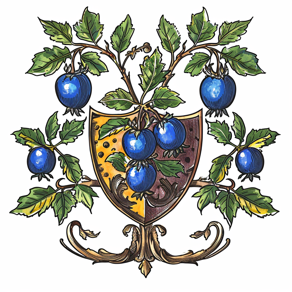 Medieval heraldry crest of a blueberry