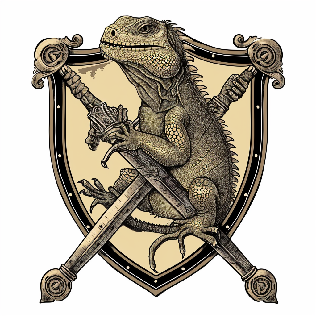 Majestic iguana crest with sword