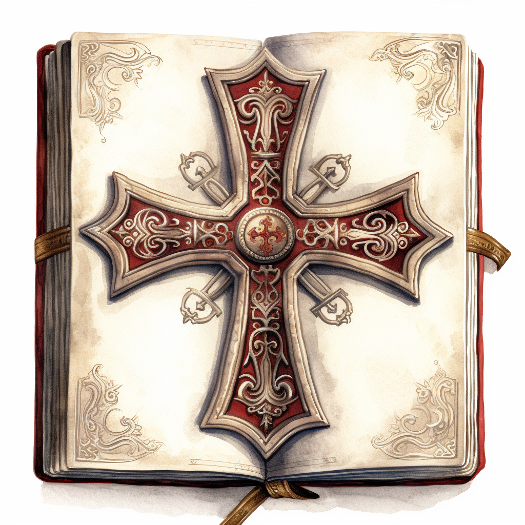 Hand-drawn medieval holy book with Greek cross