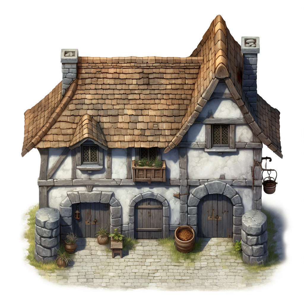 Medieval house on white background