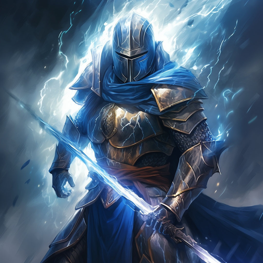 D&D Fantasy Art of Knight with Blue Lightning Sword