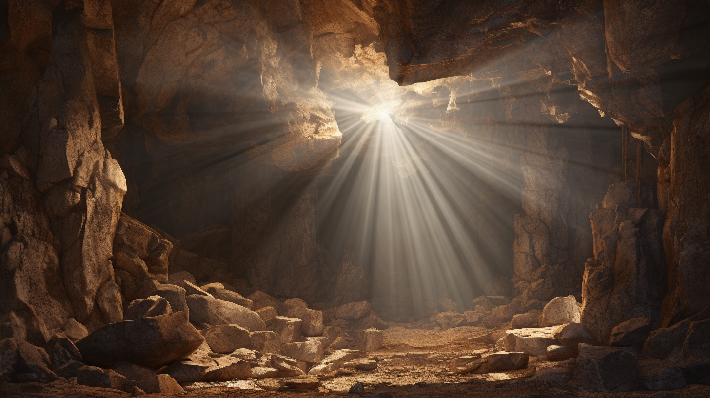 Mesmerizing medieval light ray cave artwork