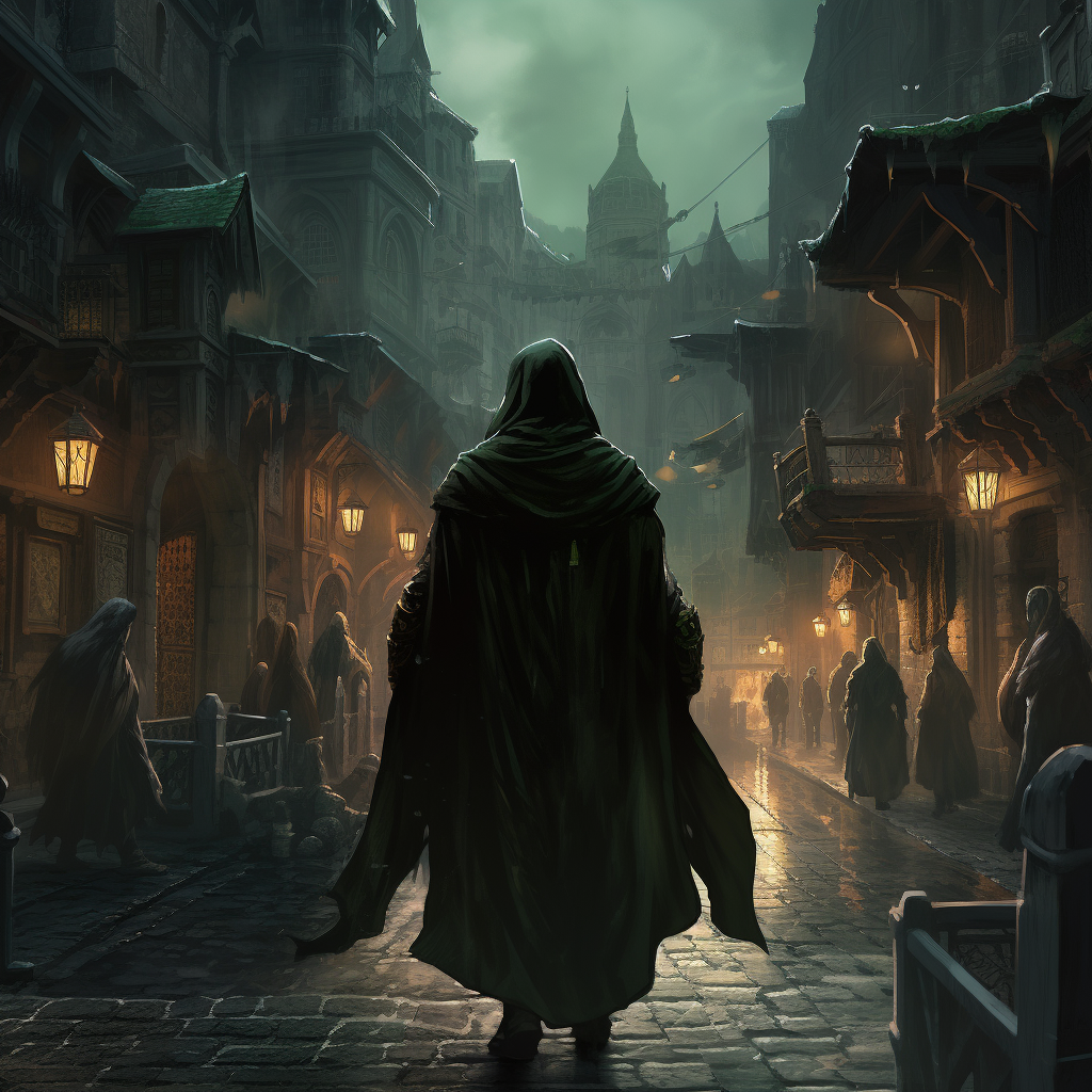 Medieval Man in Green Robe Walking