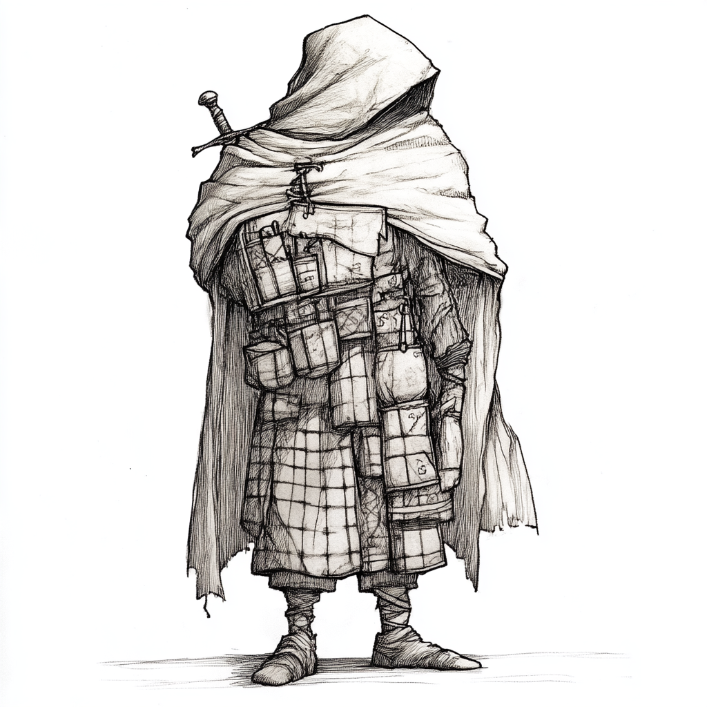 hunchback medieval merchant showcasing merchandise