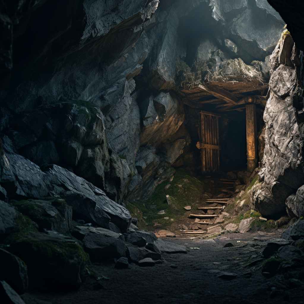 Medieval mine entrance in mountains