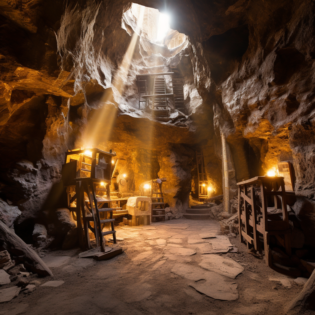 Medieval mine light hovers hall