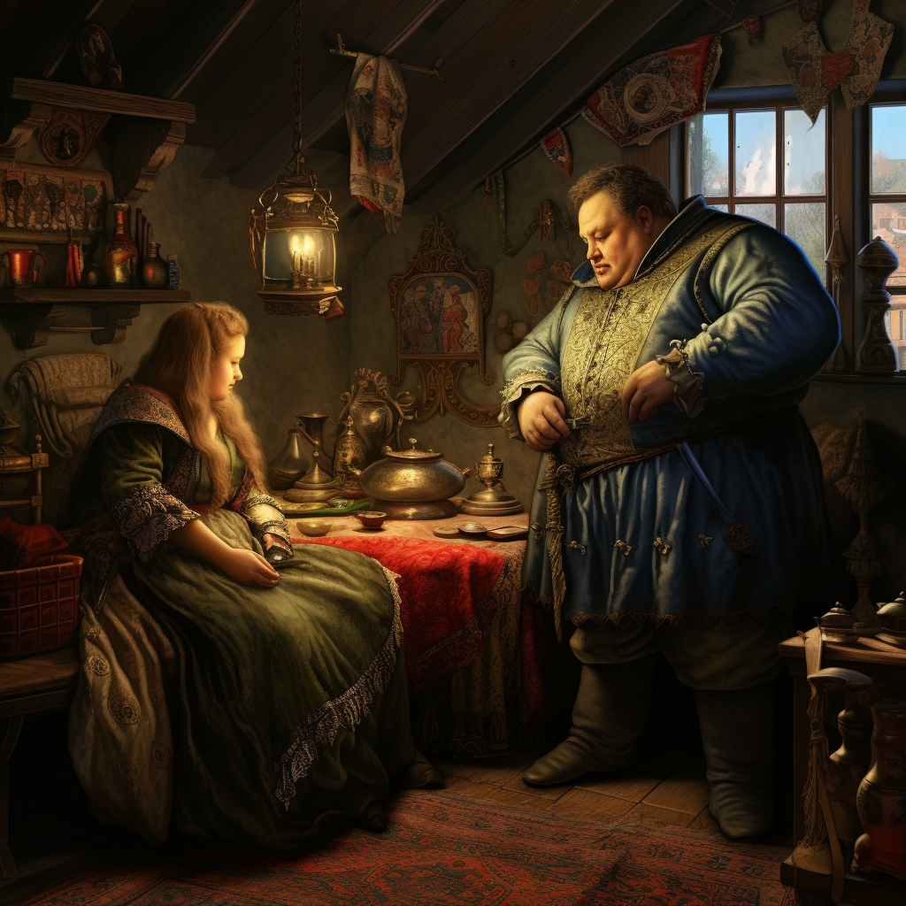 Medieval nobleman with his wife in bedroom