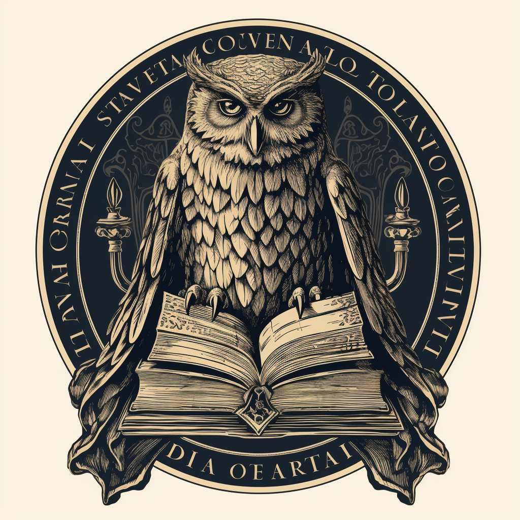 Medieval Owl Ex Libris with Hammer