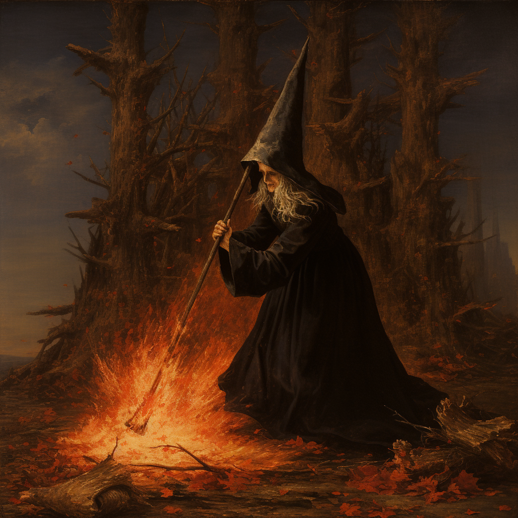 Medieval Painting of Burning Stake Witch