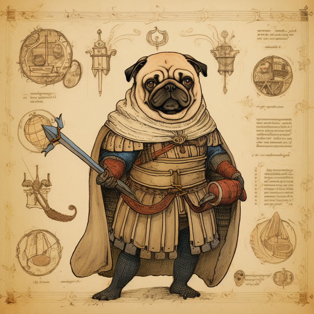 Cute pugs in medieval doodles