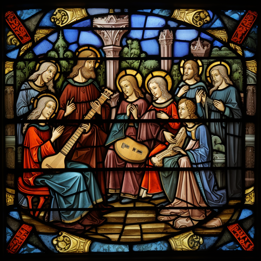 Medieval stained glass ABBA concert artwork