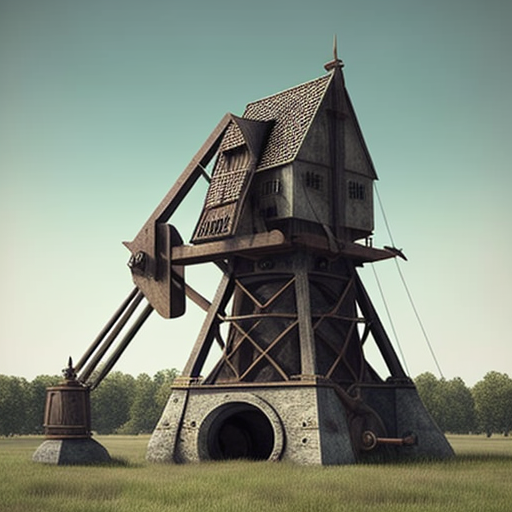 Steampunk Trebuchet in medieval setting