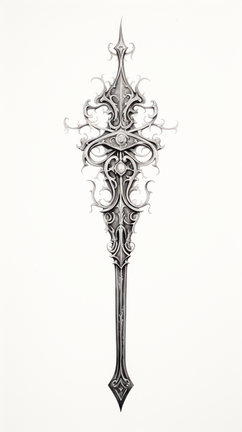 Pointillistic medieval sword tattoo design