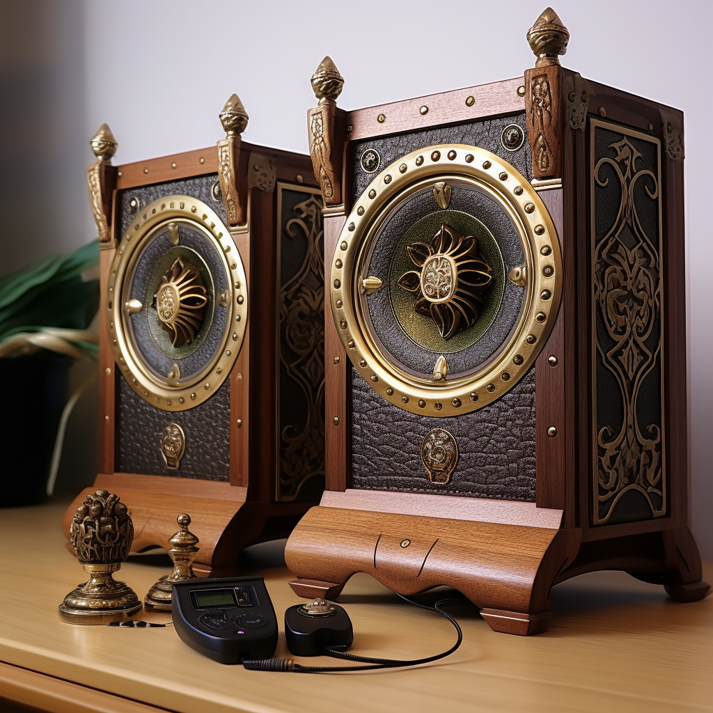 Medieval-themed speaker and subwoofer set for computer