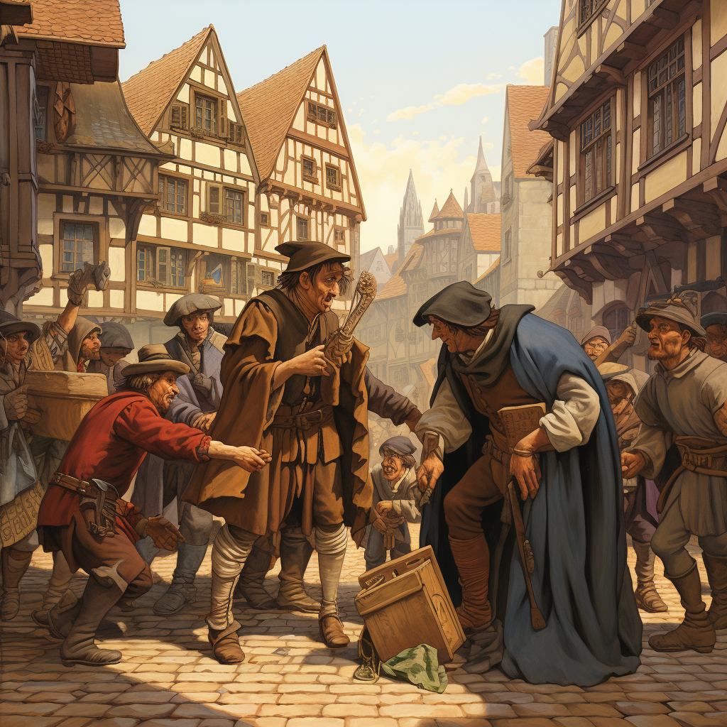 Medieval thief pickpocketing in city