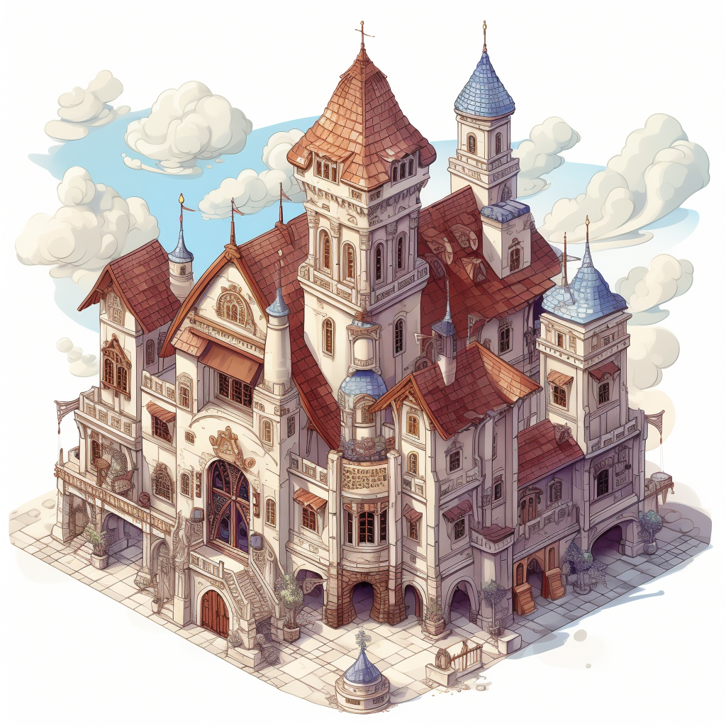 Isometric drawing of medieval town hall