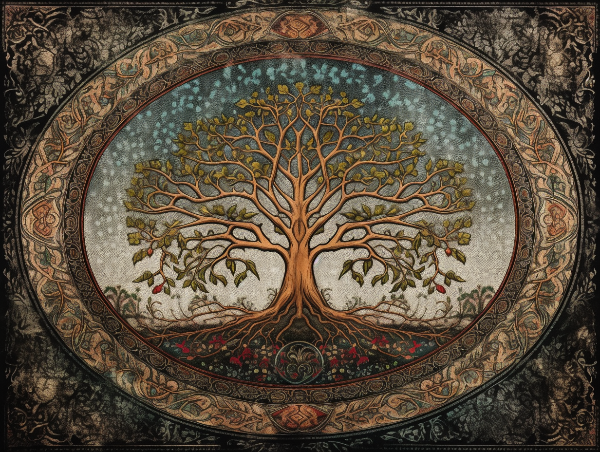 Woven medieval tree of life illustration