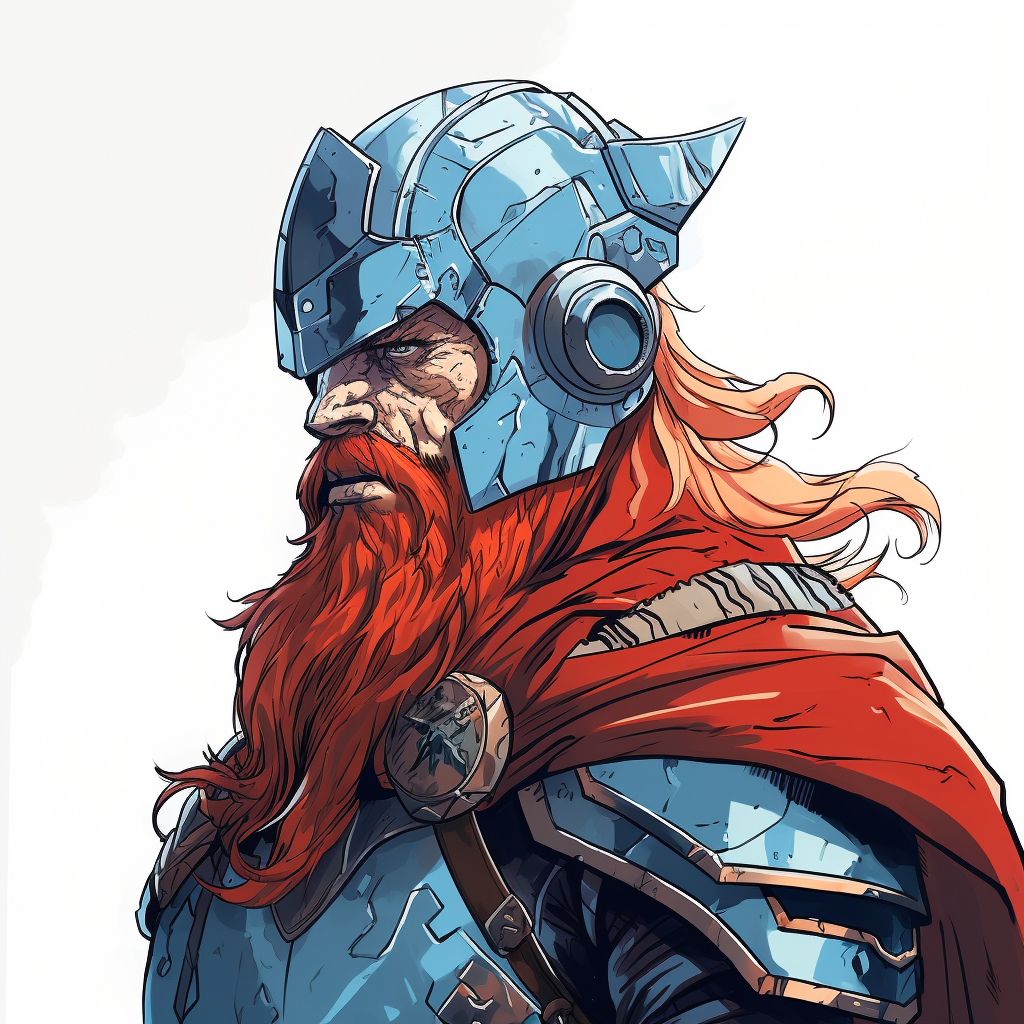 Medieval Viking with Red Helmet and Blue Wear