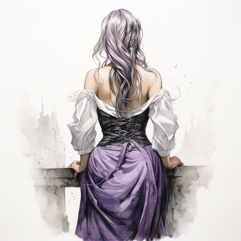 Beautiful medieval woman with lavender hair