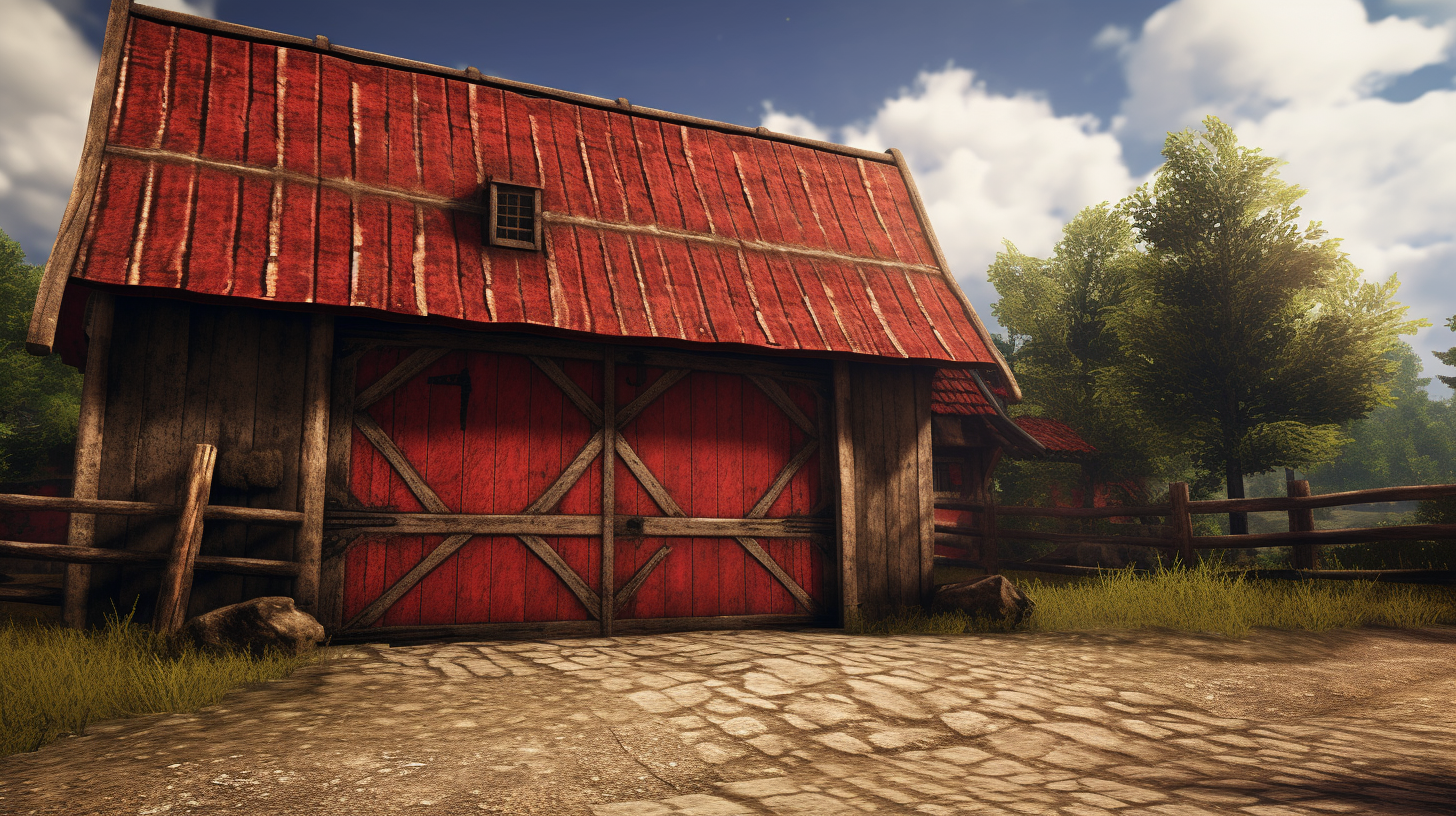 Rustic red barn with closed doors