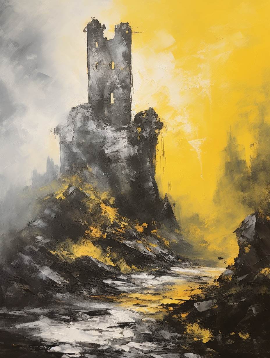 Medieval castle in yellow mist