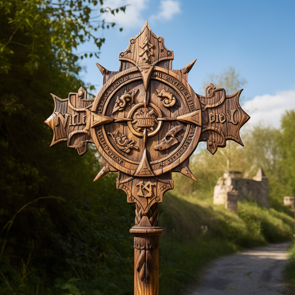 Medieval style wooden direction sign