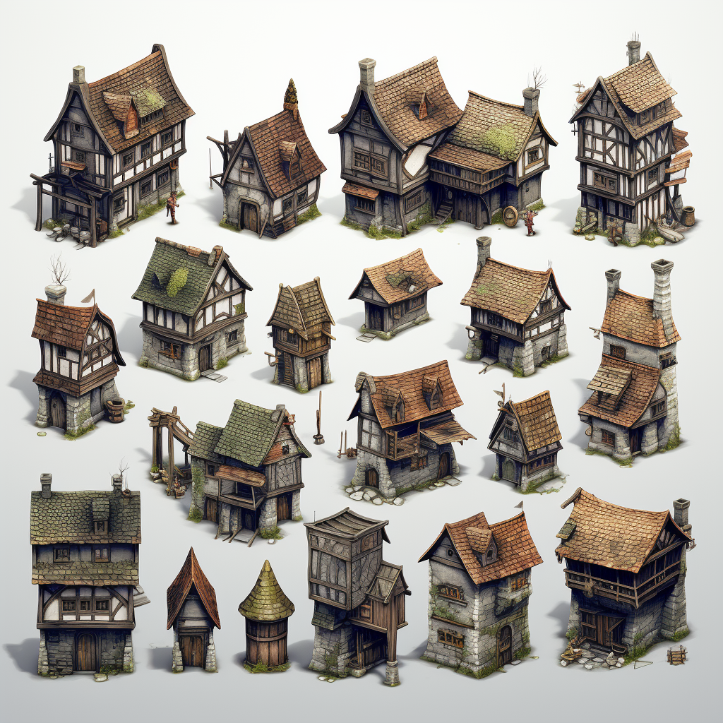 Aerial view of medieval fantasy buildings