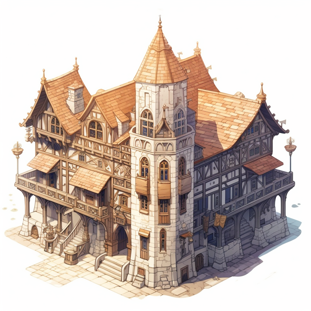 Isometric Drawing of Medieval Guild Hall