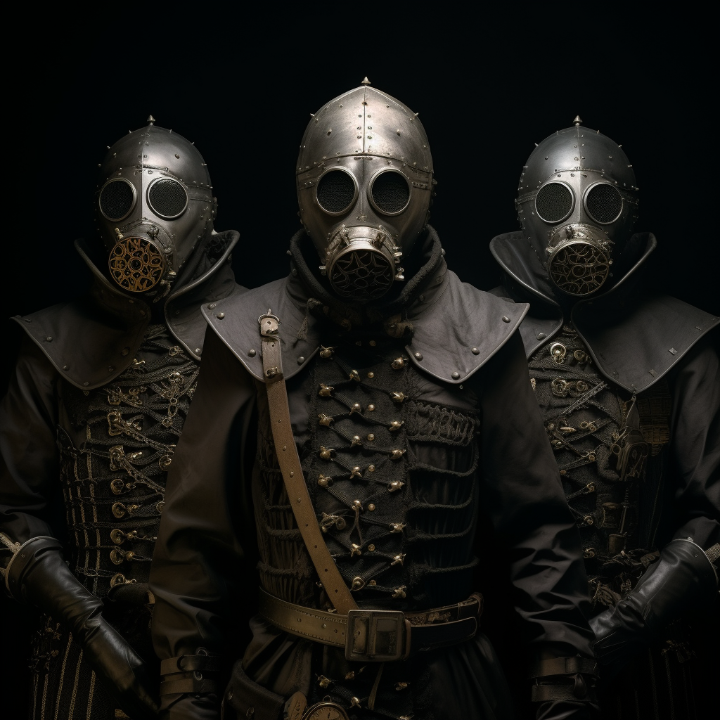 Three medieval knights in post-apocalyptic setting