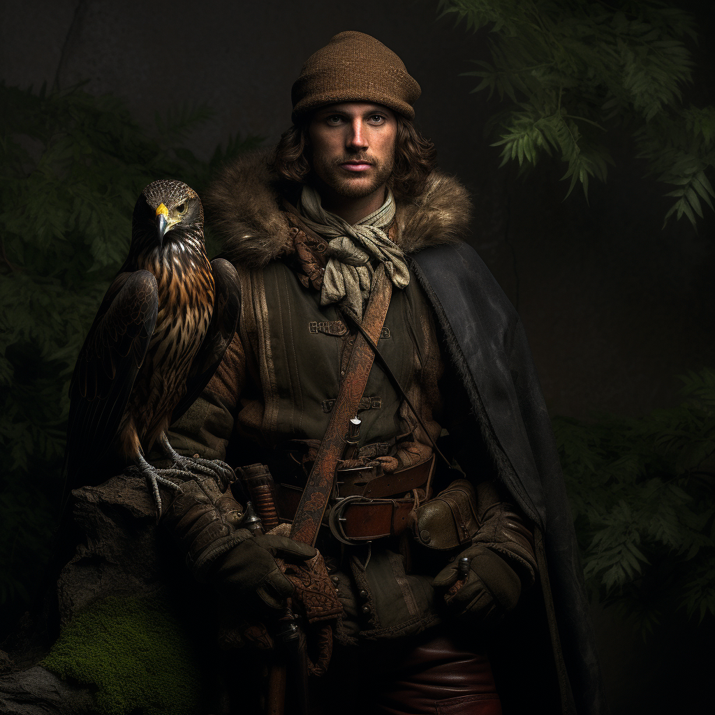 Medieval male hunter in action