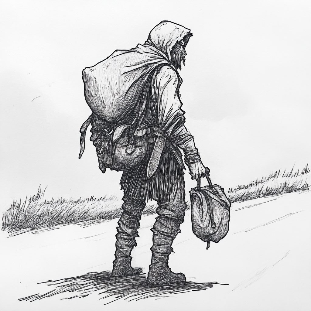 Medieval merchant on lonely road