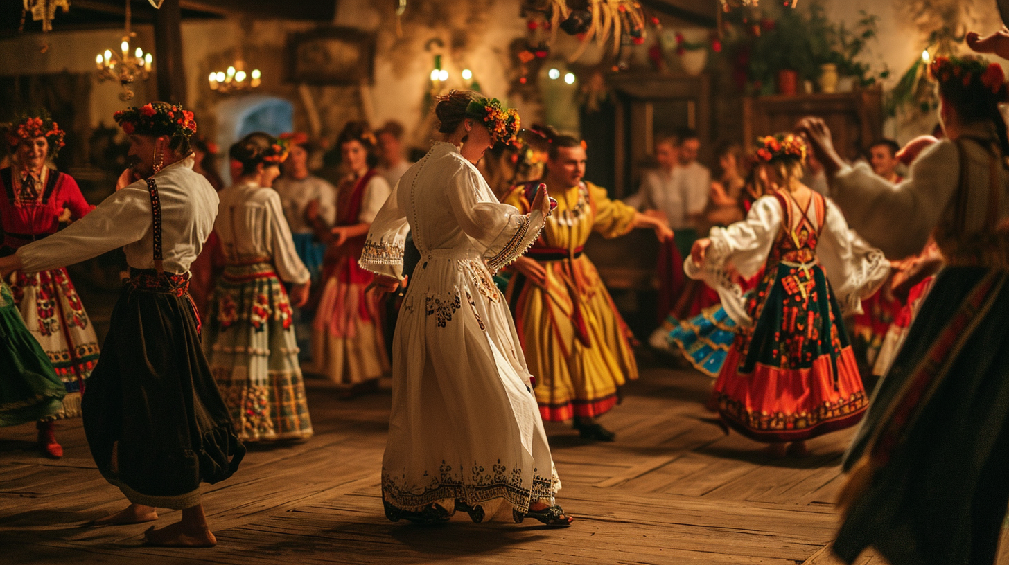 Colorful medieval Poland wedding ceremony