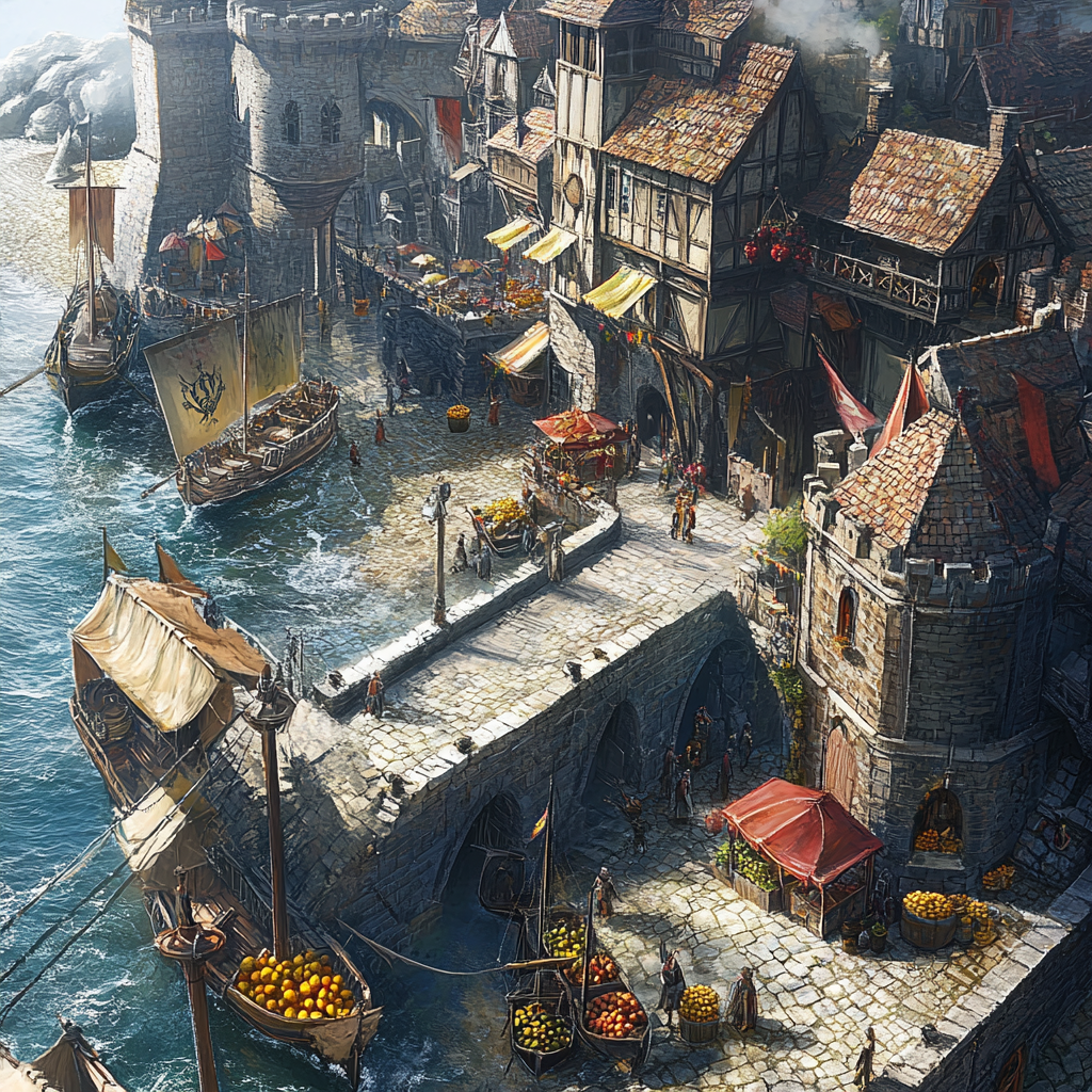 Bird's Eye View Medieval Port City