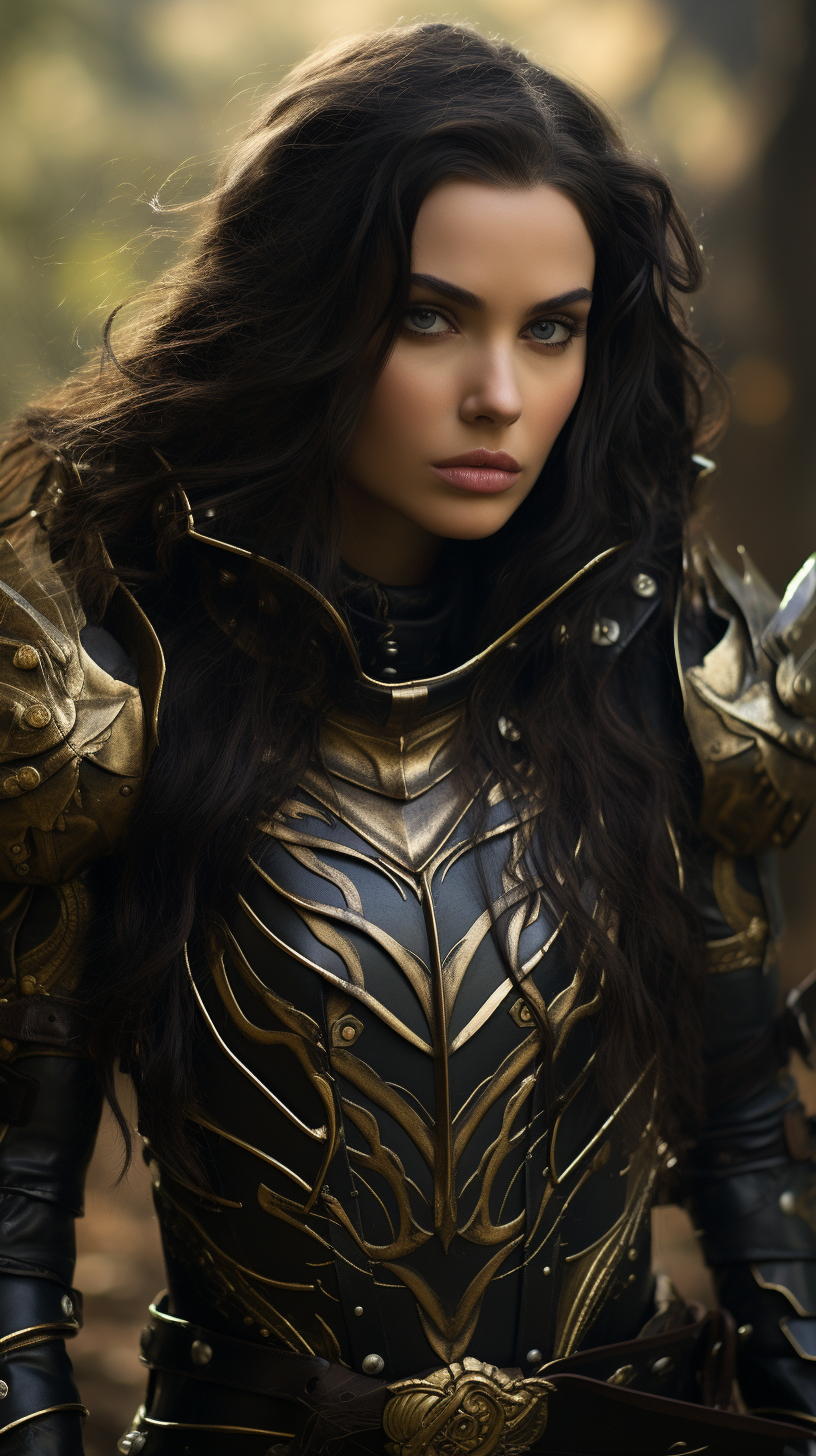 Medieval power ranger girl with black gold armor