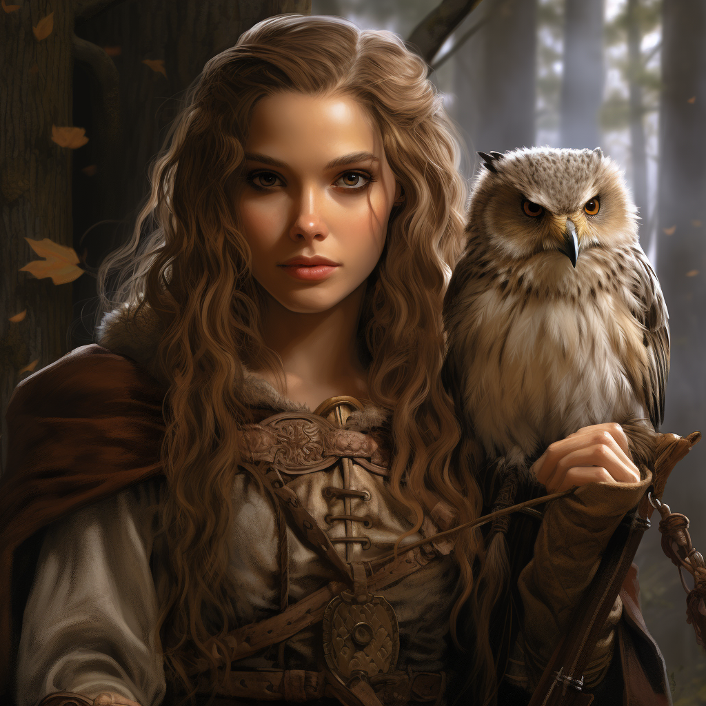 Realistic image of a medieval ranger woman with braids