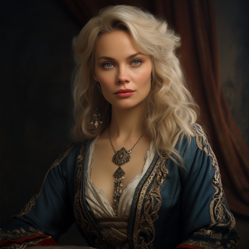 Regal blonde lady with blue eyes