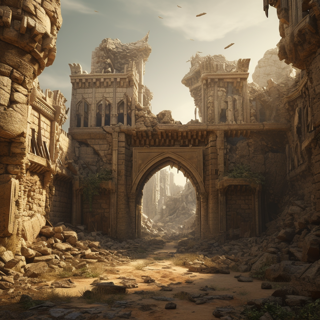 Detailed image of medieval ruins with sand accumulation gates