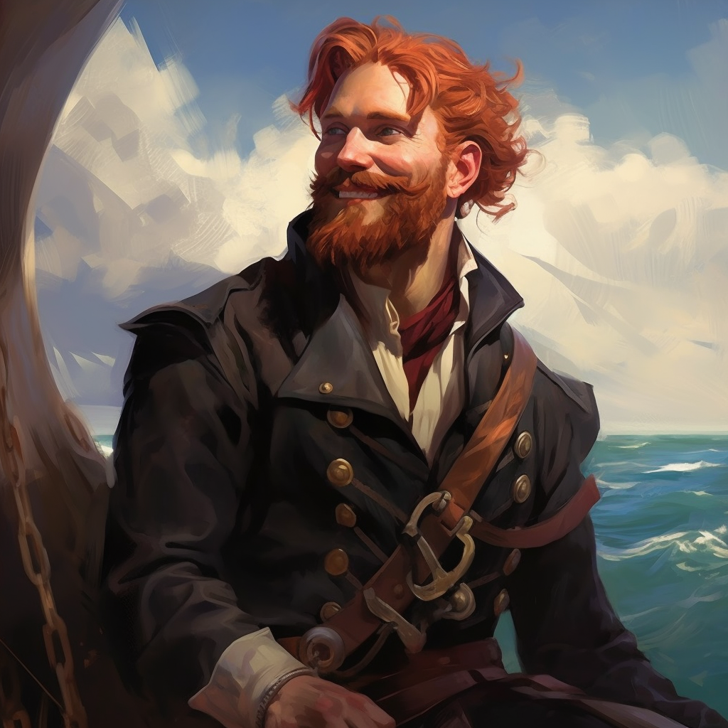 Smiling medieval sailor with red hair