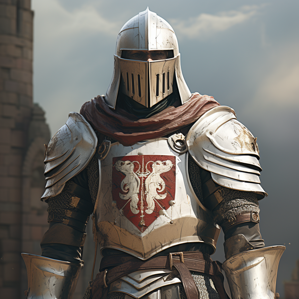 Medieval soldier in holy order armor