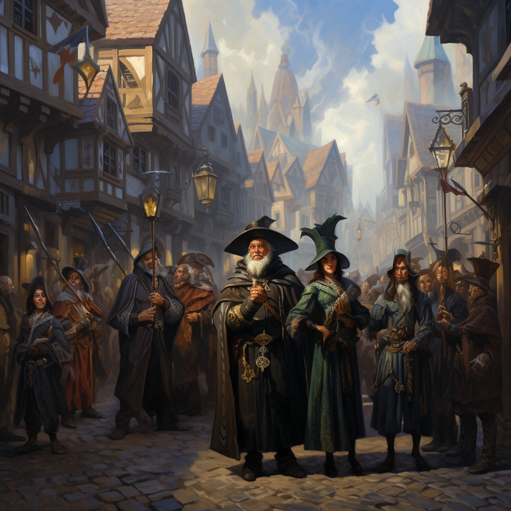 Group of Townsmen in Medieval Street