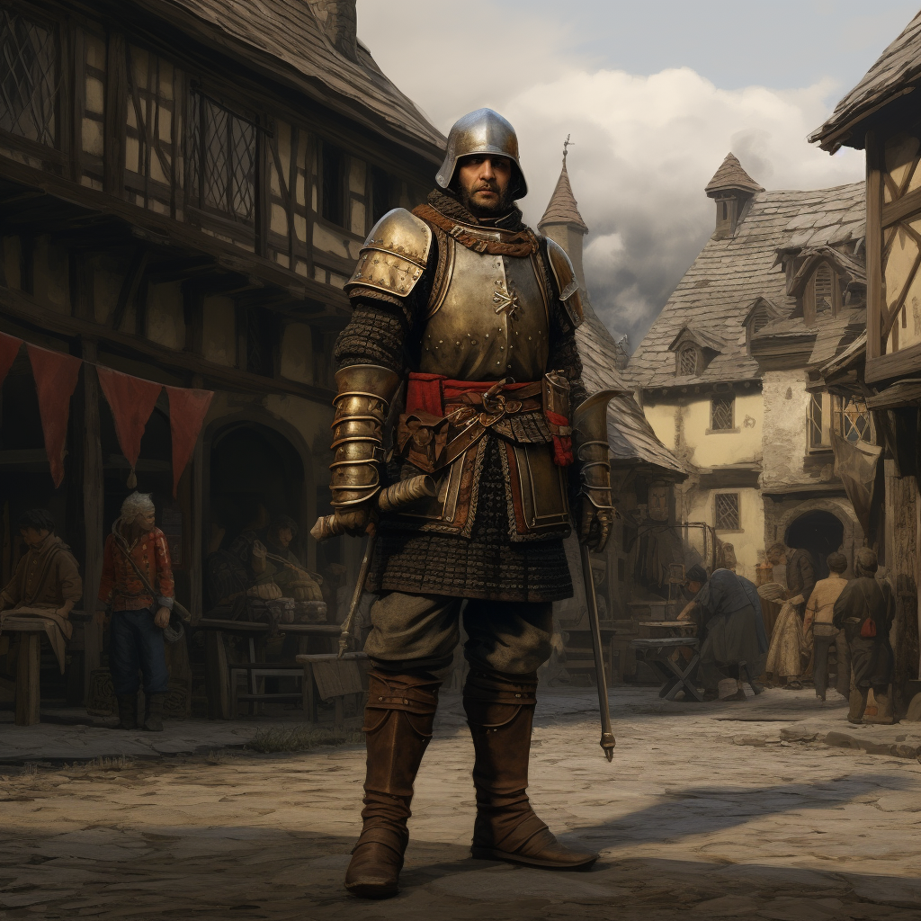 Medieval town guard protecting the village