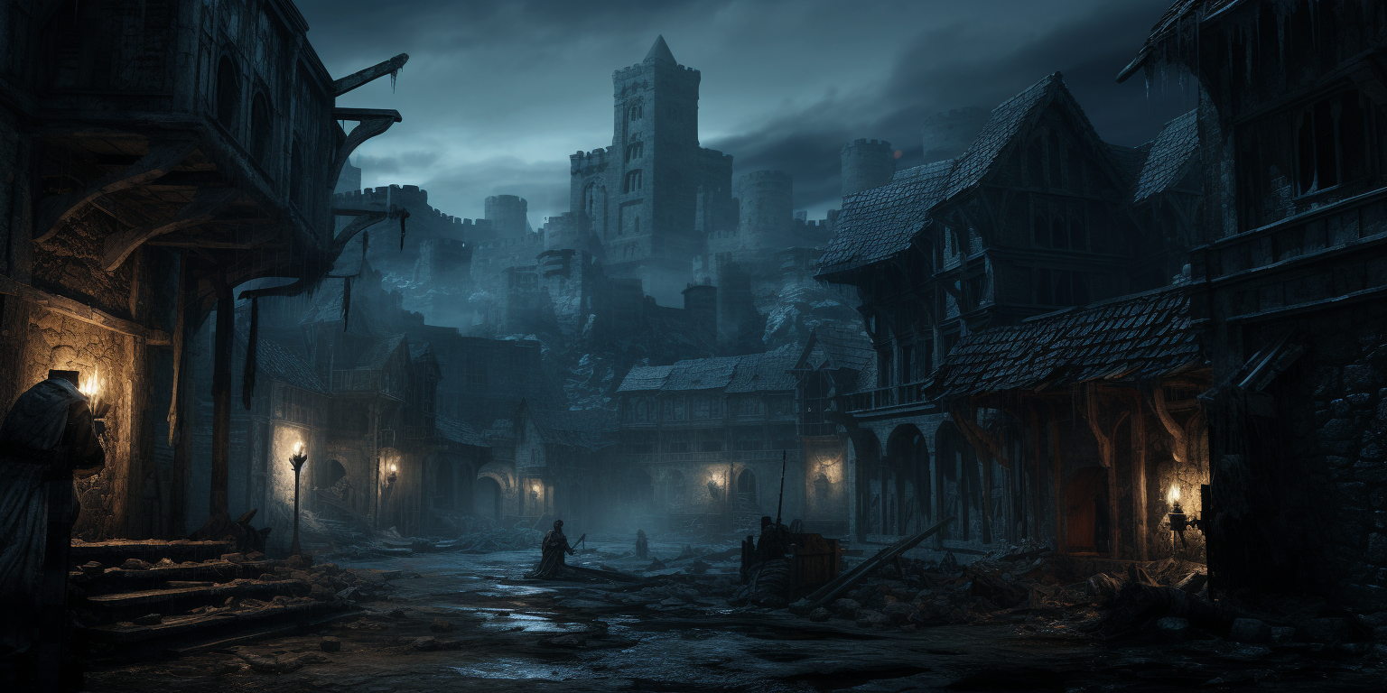 Fortified Medieval Town at Night