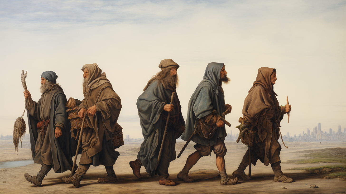 Group of Medieval Travelers Walking